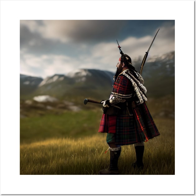 Scottish Highlander in Clan Tartan Wall Art by Grassroots Green